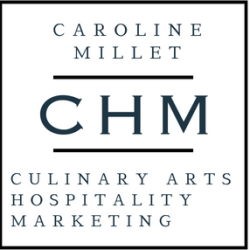 black and white text logo Caroline Millet CHM Culinary Arts, hospitality, marketing